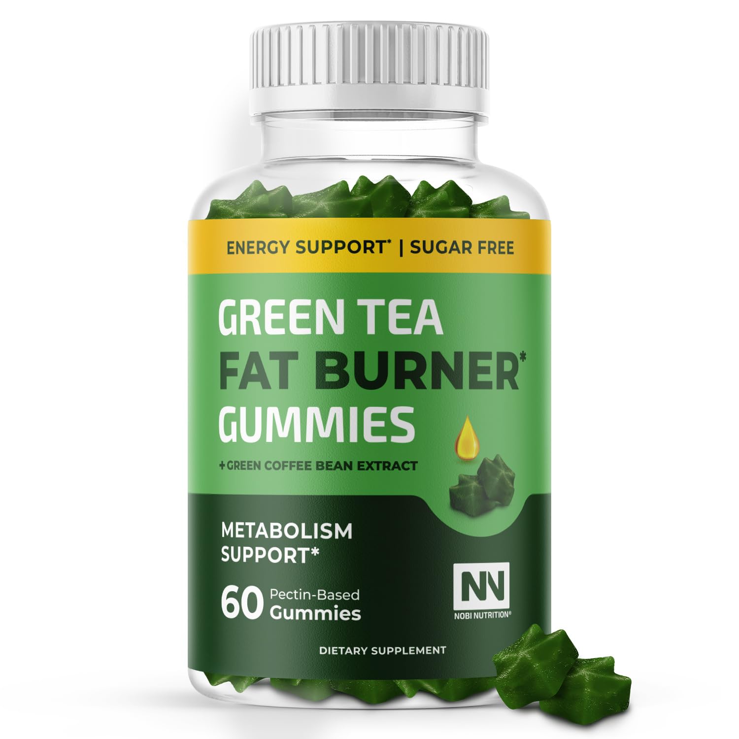 Nobi Nutrition Green Tea Fat Burner Gummies for Weight Loss | Metabolism Boost & Appetite Suppressant with Green Coffee Bean Extract & Garcinia Cambogia | Pills to Burn Belly Fat for Women & Men