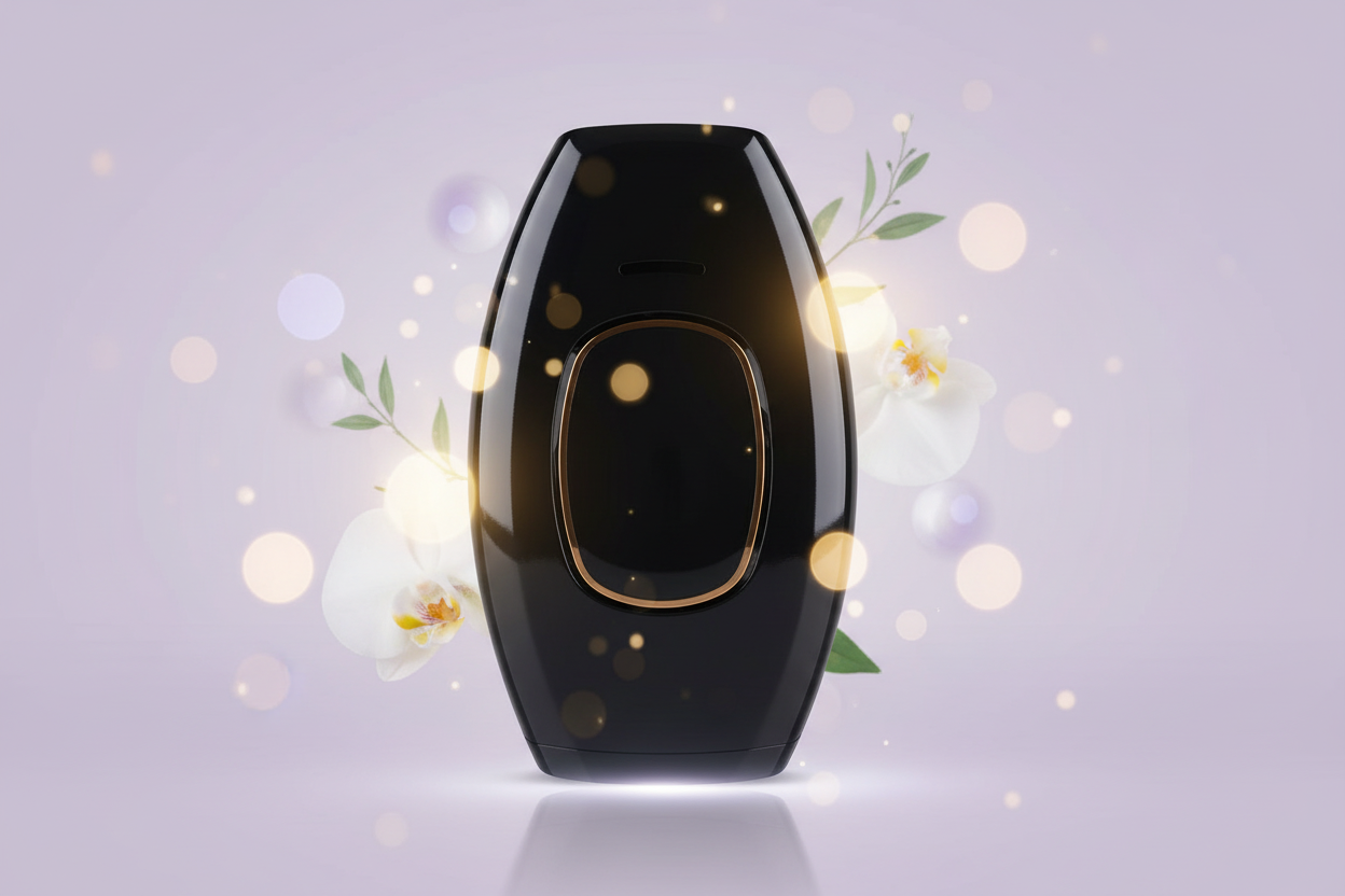 Black IPL device with light purple aesthetic background