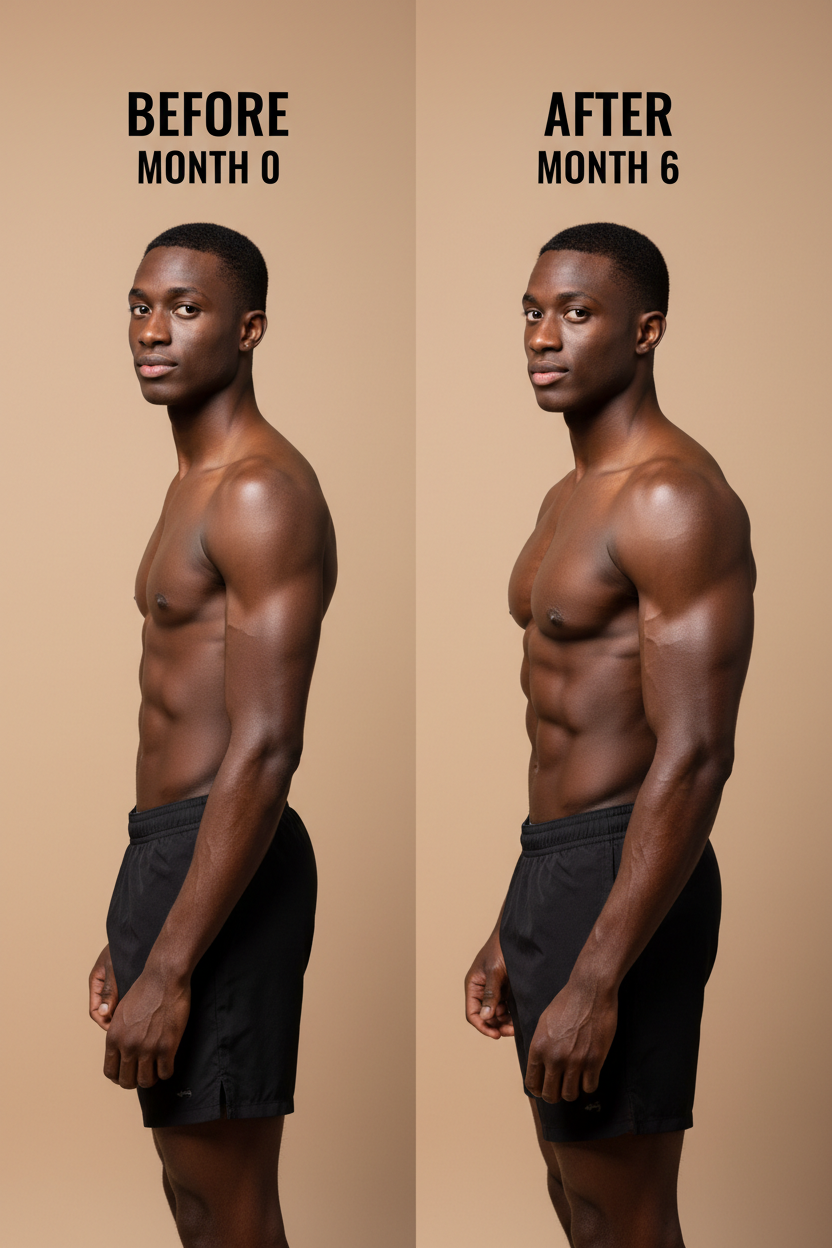Dramatic skinny to muscular transformation - Black man