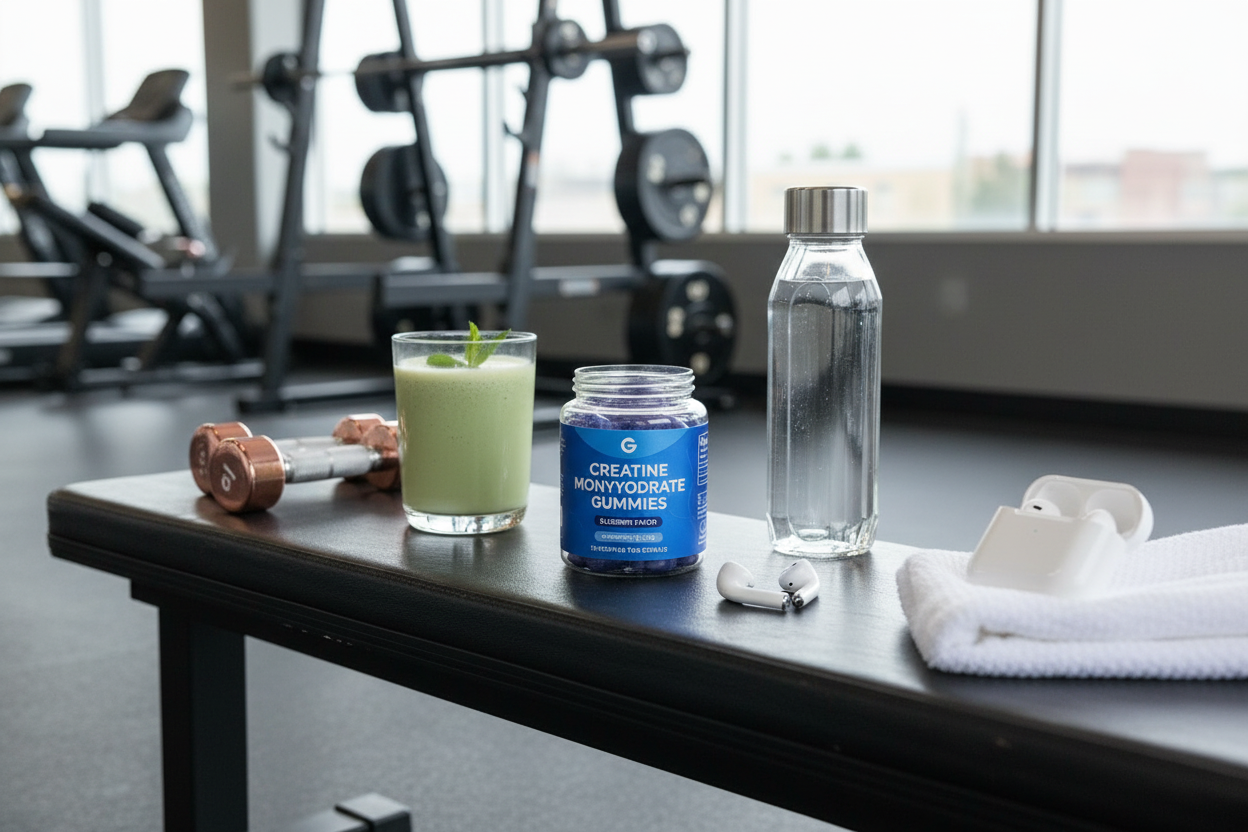 Post-workout gym scene