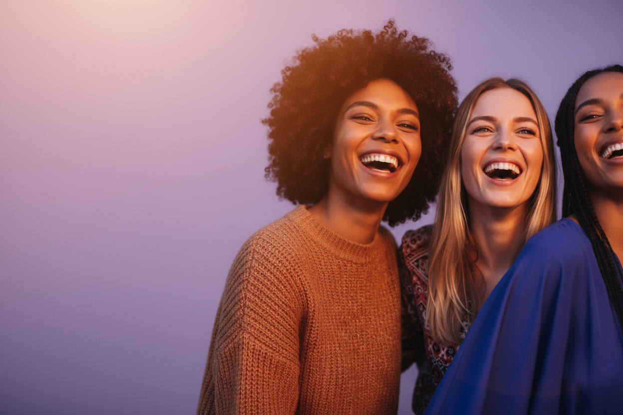 Three Women Landscape Purple Background