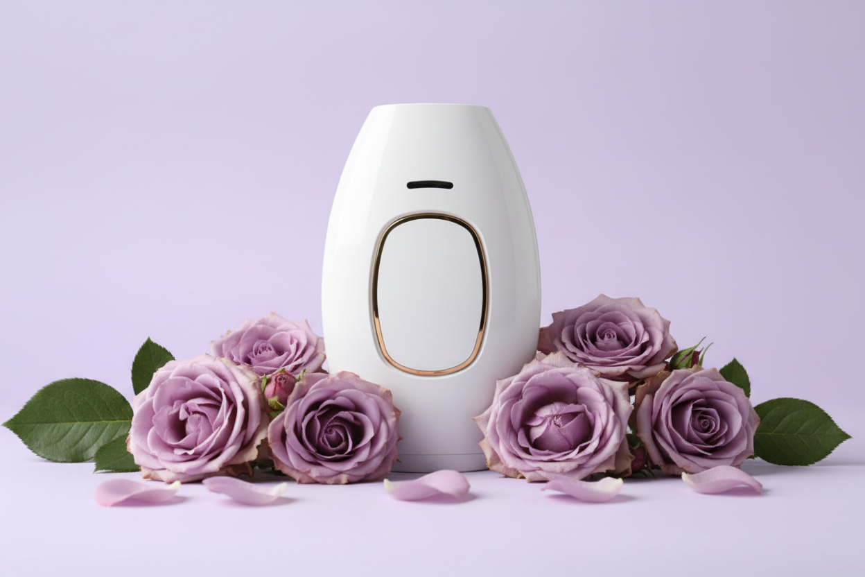 White IPL with purple roses